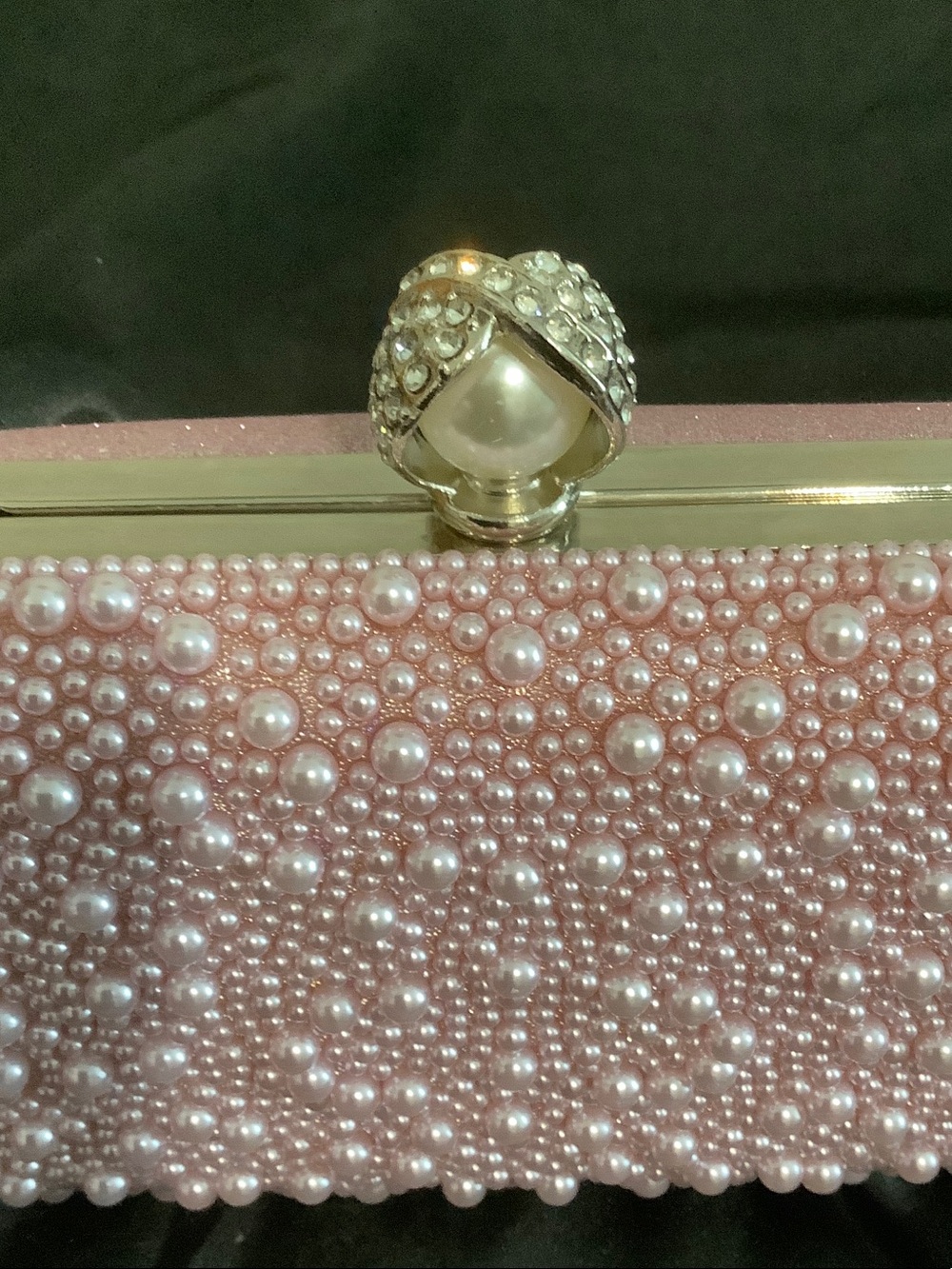 Elegant Pink Pearl Beaded Clutch Bag with Silver Chain - Picture 5 of 5